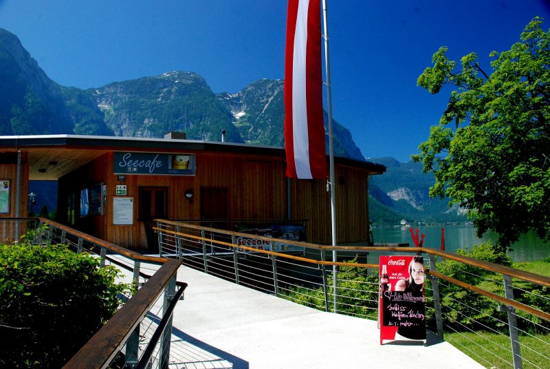 Wooden Seecafé building at the Obertraun lakeside recreation area